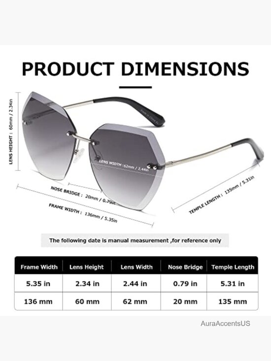 Oversized Rimless Diamond Gradient Sunglasses UV400